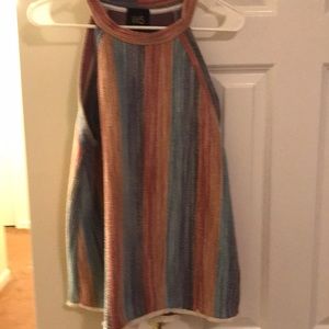 W5 Multicolored Strip Frayed hem Woman’s Halter Tank Top